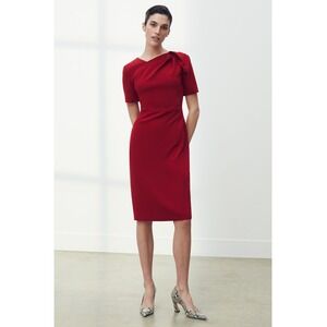 The Fold London Red Asymmetrical Bow Neckline Sheath Dress Size 14 Short Sleeve